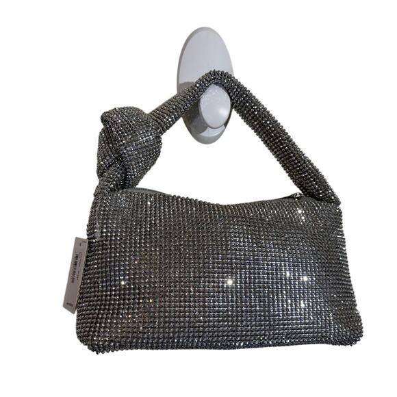 Jessica McClintock Silver Sequin Knot Handle Formal Purse NWT - Picture 6 of 8